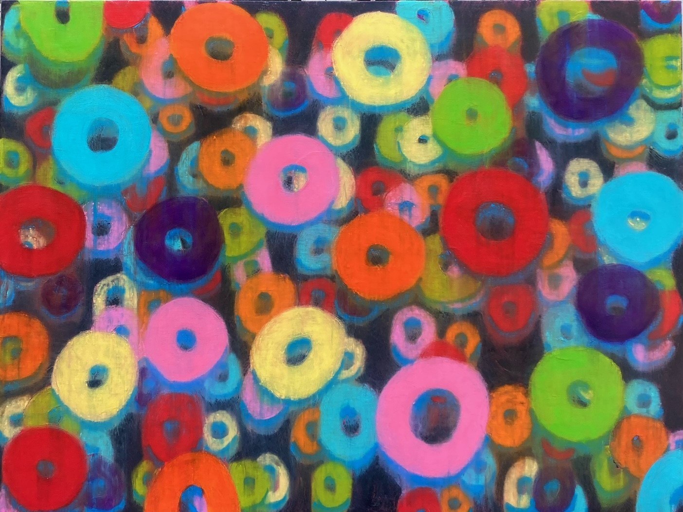 Froot Loop Planets I — brightly colored loops crowding a deep dark ground