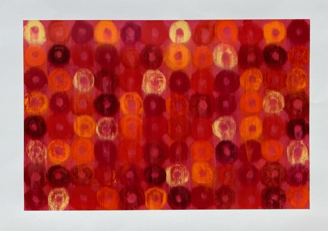 Red Loops — red and orange loops on a deep red ground