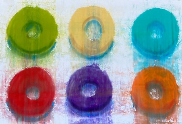 Untitled — six large loops in green, yellow, teal, red, purple, and orange