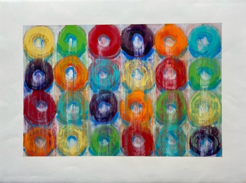 Untitled — multicolored loops on a light ground